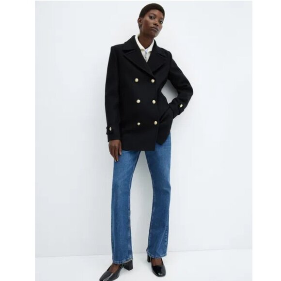 NWT - MANGO Proa Wool Coat with Jewel Buttons, Black – Size Small - Picture 3 of 16